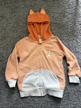 Kids' Orange Fox Hoodie Jacket with Character Detail